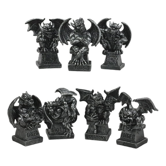 Ebros Allegorical Seven Deadly Sins Gargoyle Figurine Set of 7 Cardinal Sins Pride Sloth Gluttony Envy Greed Anger And Lust Gargoyles Sculptural Decor