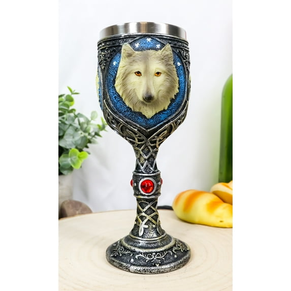 Ebros Alpha Gray Wolf Celtic Tribal Tattoo Red Crystal Wine Chalice Goblet Cup