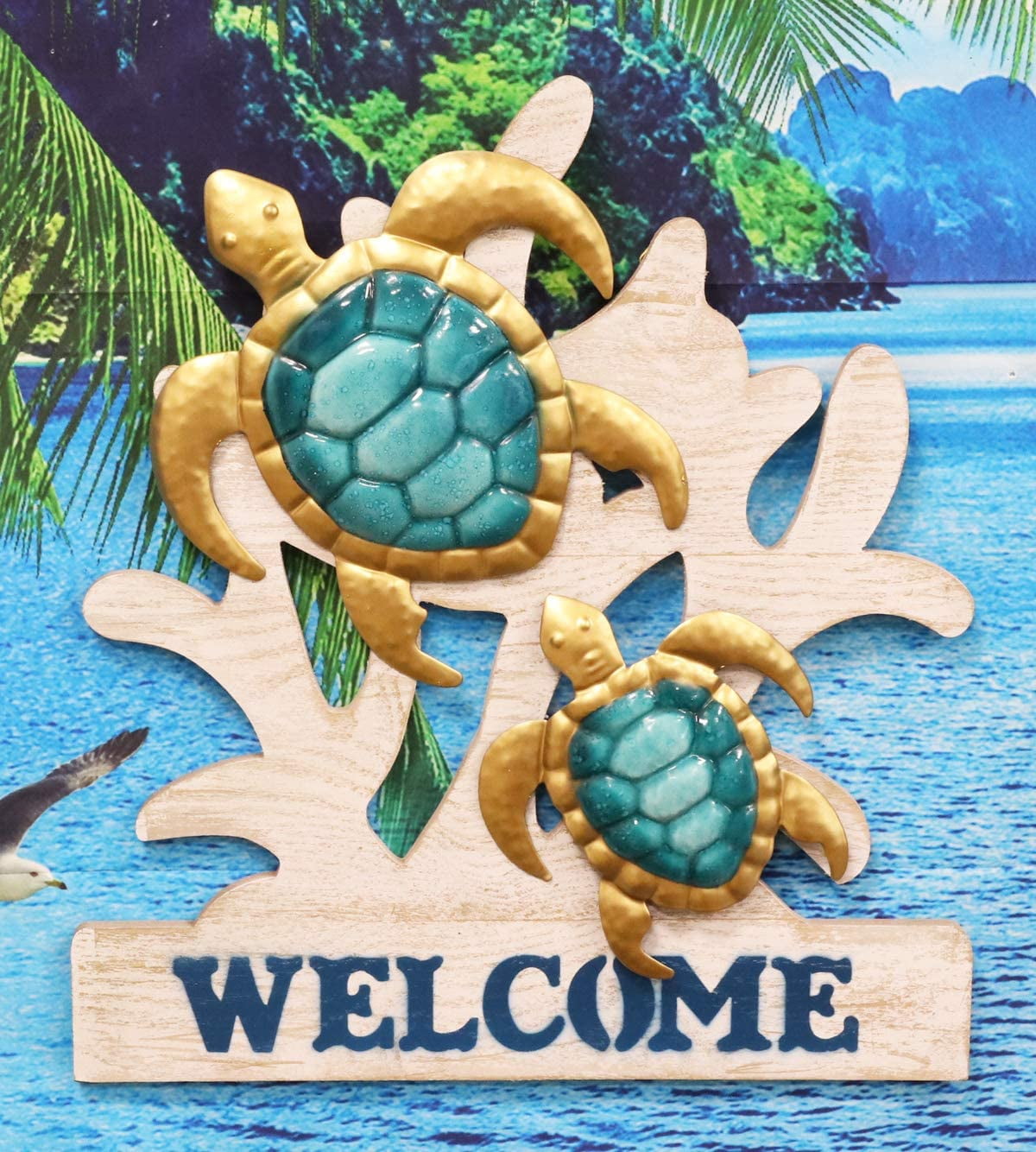 Ebros Aluminum Sea Turtles With Welcome Sign Hanging Wall Decor Plaque ...