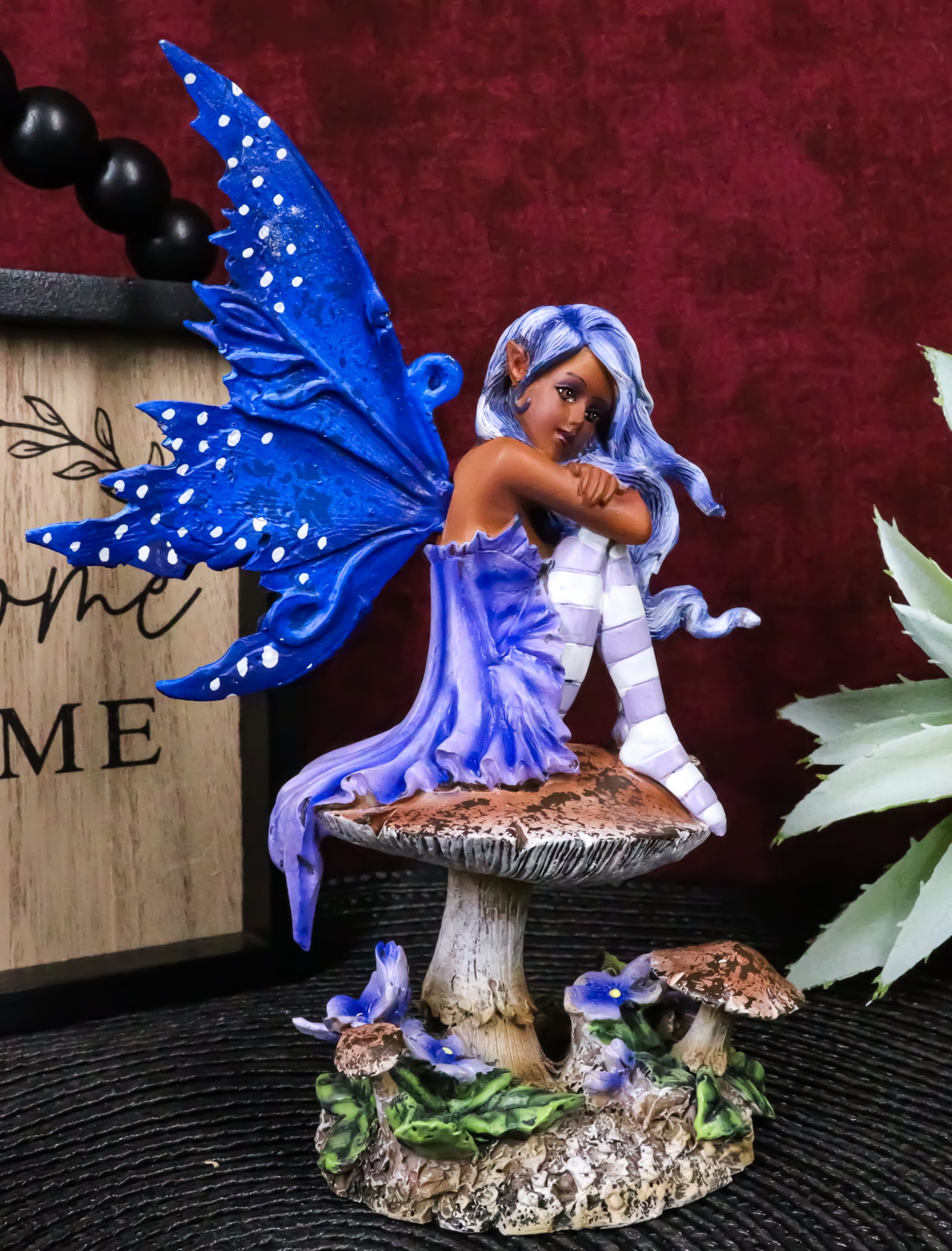 Violet Fairy on Toadstool Resin Figurine