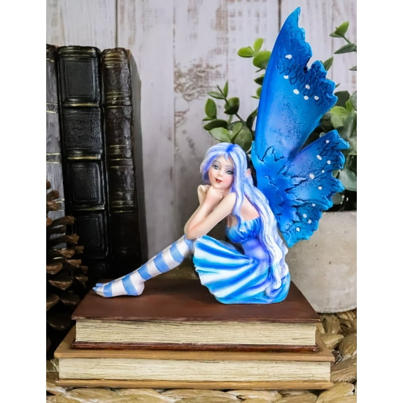 Ebros Amy Brown Pretty Blue Moon Scholar Book Muse Fairy Statue 6.5"H Fantasy