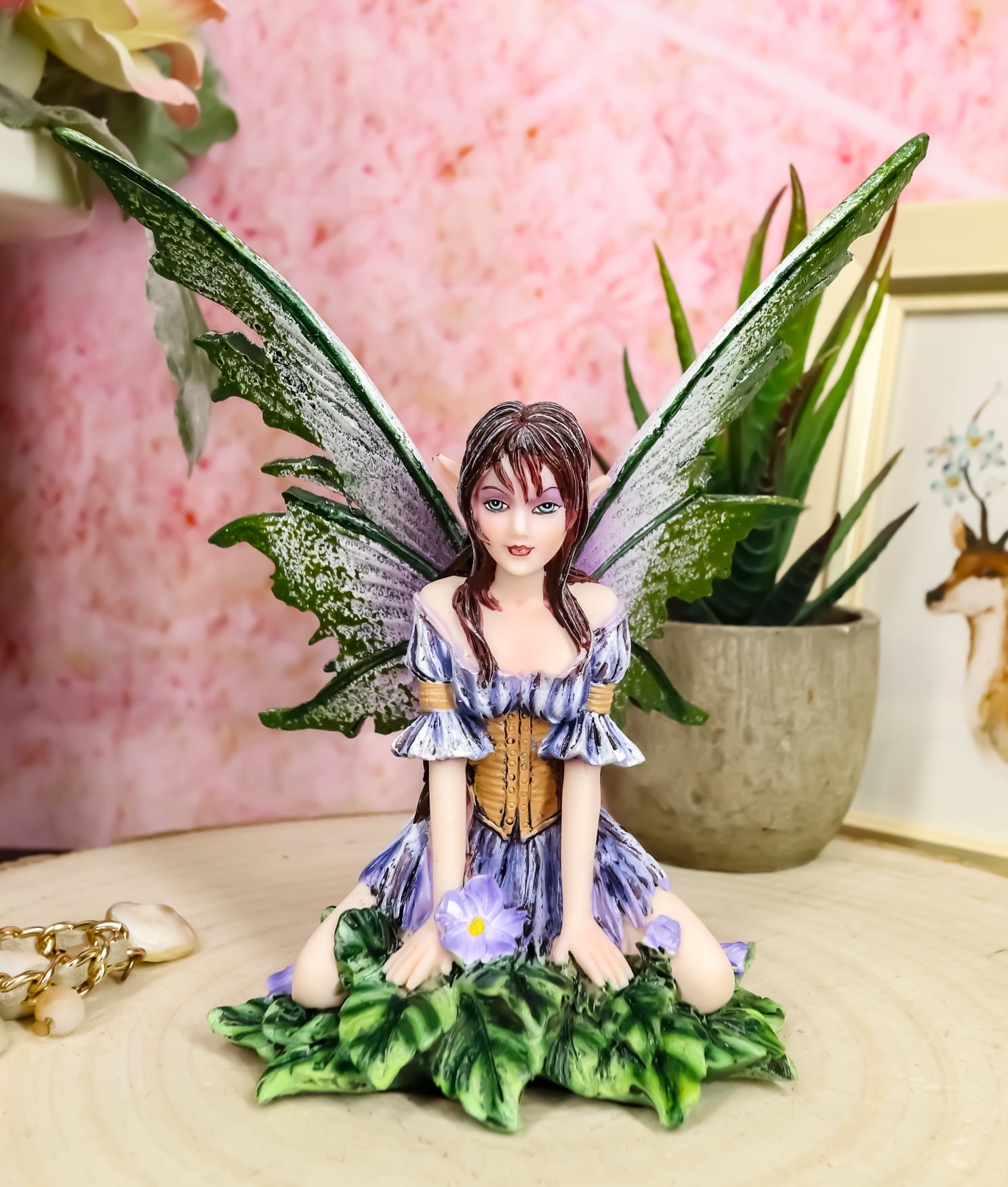 Ebros Gift 5.25” Viola Violet Flower Fairy Garden Statue