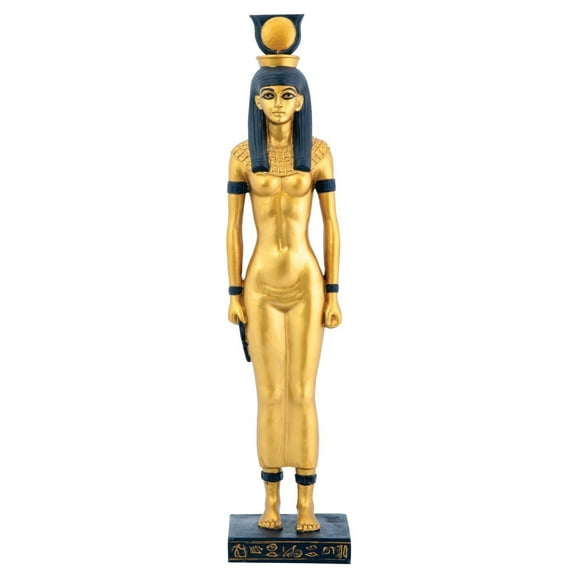 Ebros Ancient Egyptian Cow Goddess Hathor Figurine 9.5" Tall Metallic Gold Finish Statue