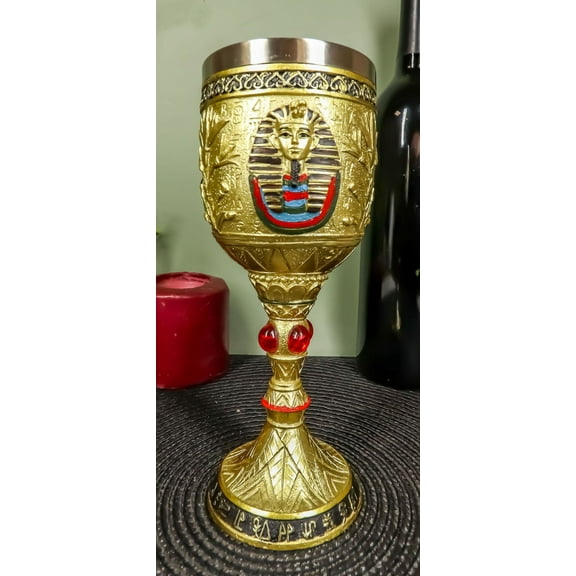 Ebros Ancient Egyptian Pharaoh King Tut Resin Wine Goblet Chalice With Liner
