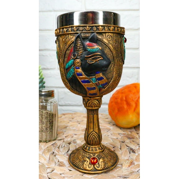 Ebros Ancient Egyptian Women Bastet Cat Wine Goblet 6oz 7"H Decorative Chalice