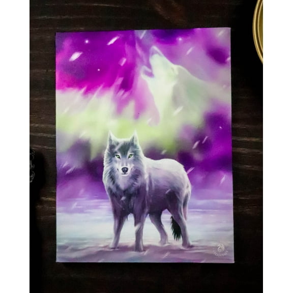 Ebros Anne Stokes Aurora Borealis Howling Wolf Wood Framed Picture Wall Decor