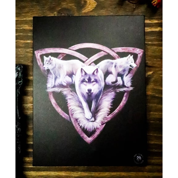 Ebros Anne Stokes Wolf Trio Direwolf Trinity Wood Framed Picture Wall Decor