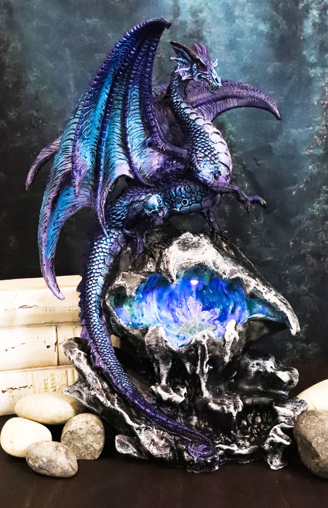 Ebros Aqua Dragon Fossil Cave Crystal Guardian LED Night Light