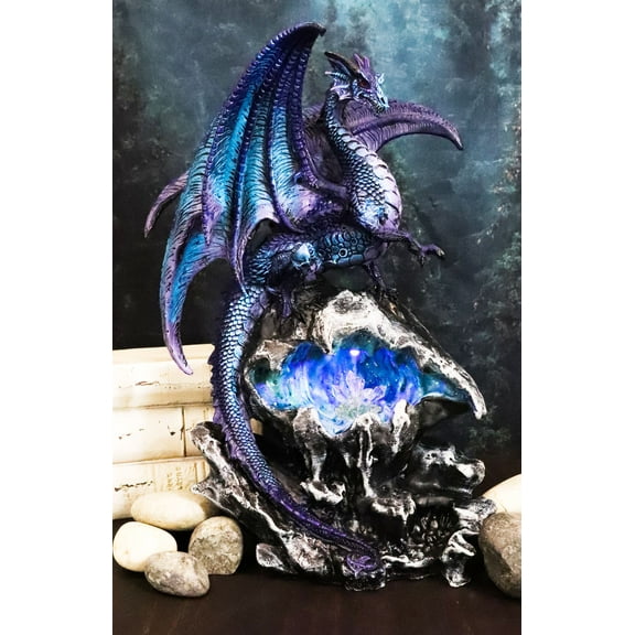Ebros Aqua Dragon Fossil Cave Crystal Guardian LED Night Light Figurine 12.5"H