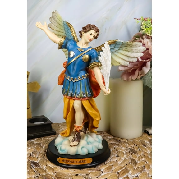 Ebros Archangel Saint Gabriel Statue 11.75"Tall Messenger With Brass Name Plate