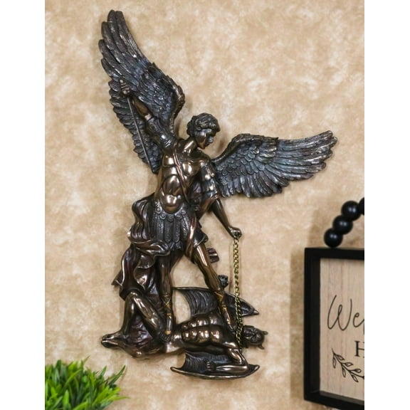 Ebros Archangel Saint Michael Slaying Chained Lucifer Satan 15"H Wall Plaque