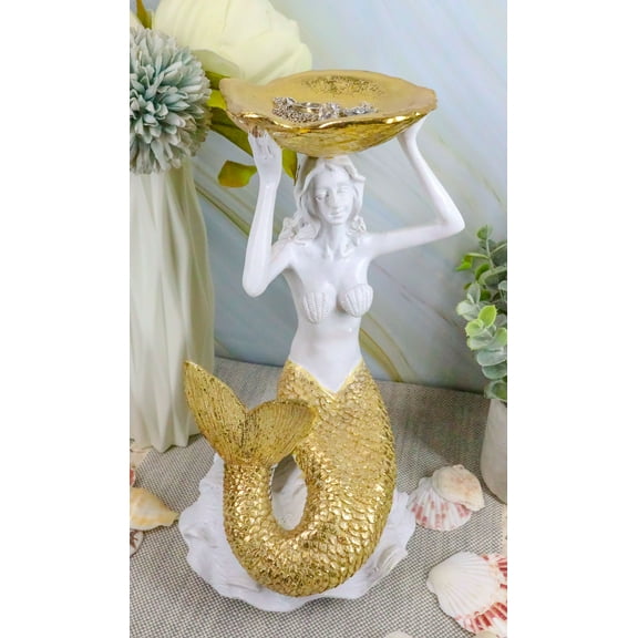 Ebros Art Nouveau Mermaid Holding Sea Shell Candle Holder Or Jewelry Holder