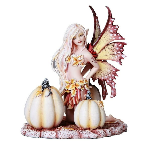 Ebros Autumn White Pumpkin Fairy Fall Decorative Statue by Artist Amy Brown Tabletop Decorative Accent