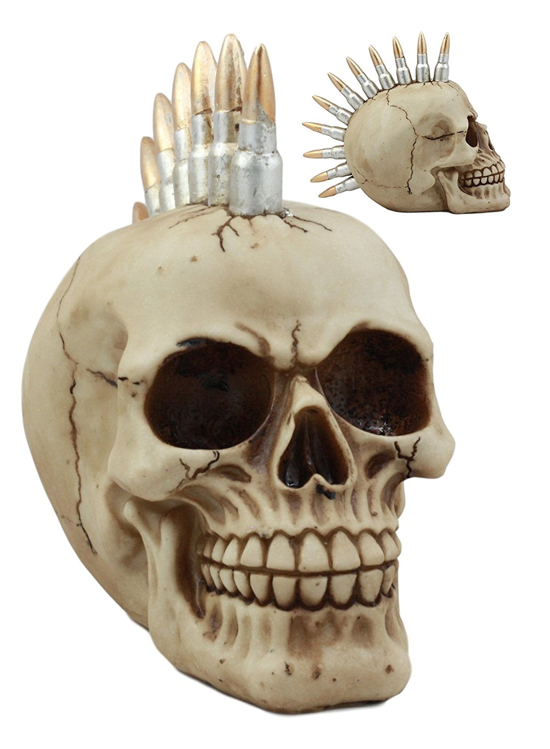 Figuren Shop GmbH Gothic doodskop - Bite The Bullet | Fantasy Skull doodshoofd beeldje hoofd sculptuur, H 11 cm