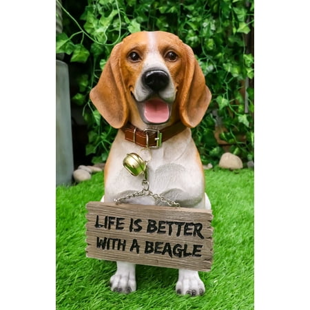 Ebros Beagle Welcome Greeter With Jingle Collar Sign Statue 12"H Dog Home Decor