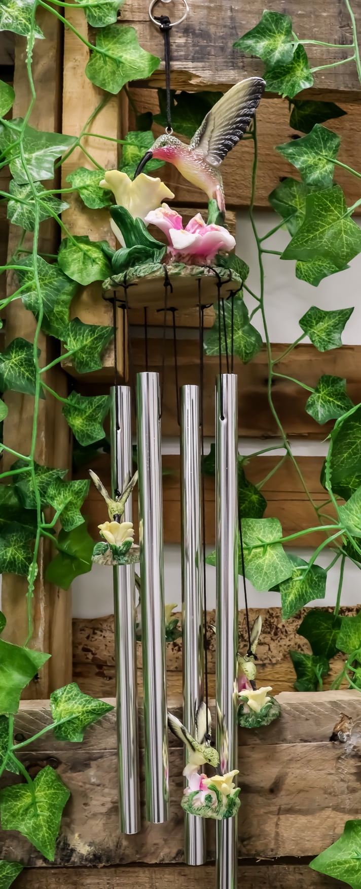 Ebros Beautiful Hummingbird with Nectarine Lily Flowers Wind Chime 21" L