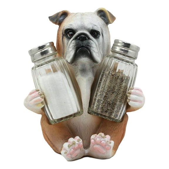 Ebros Big Bully English Bulldog Decorative Salt And Pepper Shakers Holder Set