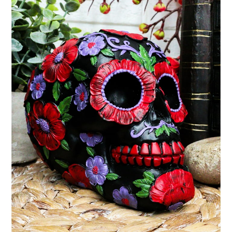 Ebros Black Day of The Dead Floral Blooms Sugar Skull