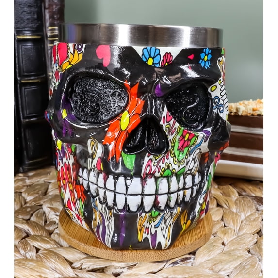 Ebros Black Day of The Dead Sugar Skull Coffee Mug 13Oz Novelty Tankard Cup