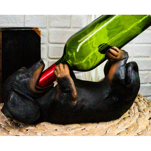 Ebros Black & Tan Sausage Wiener Dachshund Dog Wine Bottle Holder Figurine 11"L