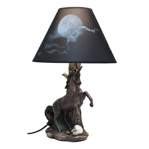 Ebros Black Unicorn Sculptural Desktop Table Lamp with Night Sky Shade 19" Tall