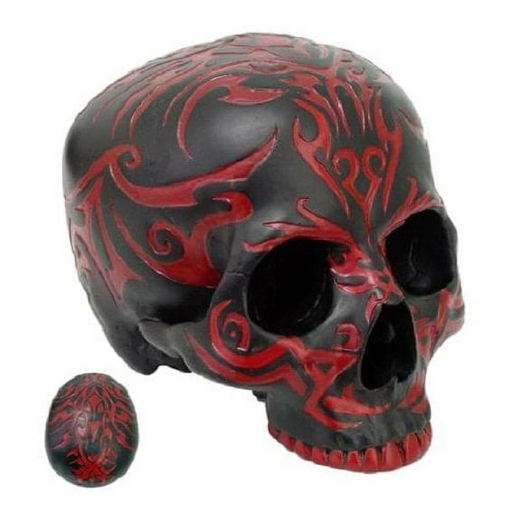 Ebros Black and Red Gothic Tribal Warrior Blood Maori Tattoo Skull Figurine 7"L