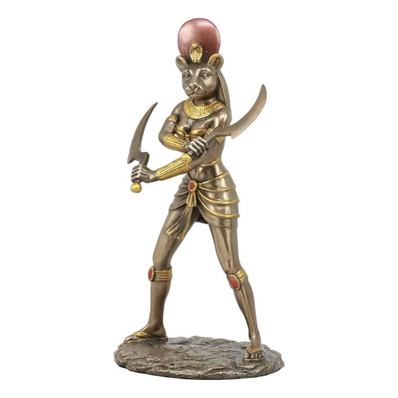 Ebros Bronze Finish Classical Egyptian Goddess Sekhmet Ra With Solar Disc And Uraeus Statue 11"H Patron Of War Warriors Huntress Lioness Sachmis Sculpture