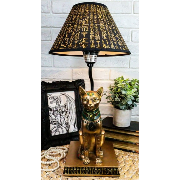 Ebros Bronze Painted Egyptian Goddess Of Home Bastet Cat Table Lamp