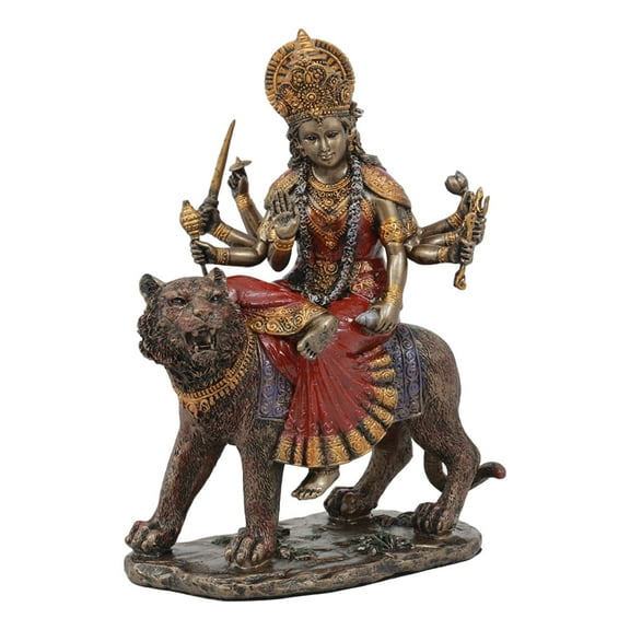 Ebros Bronzed Eight Handed Hindu Goddess Durga Sitting On Bahan Tiger Statue The Invincible Devi Shakti Independence Beautiful Altar Sculpture Figurine