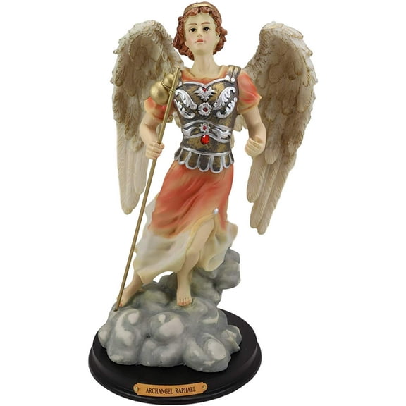 Ebros Byzantine Archangel Saint Raphael with Brass Name Plate Wooden Base 12"H