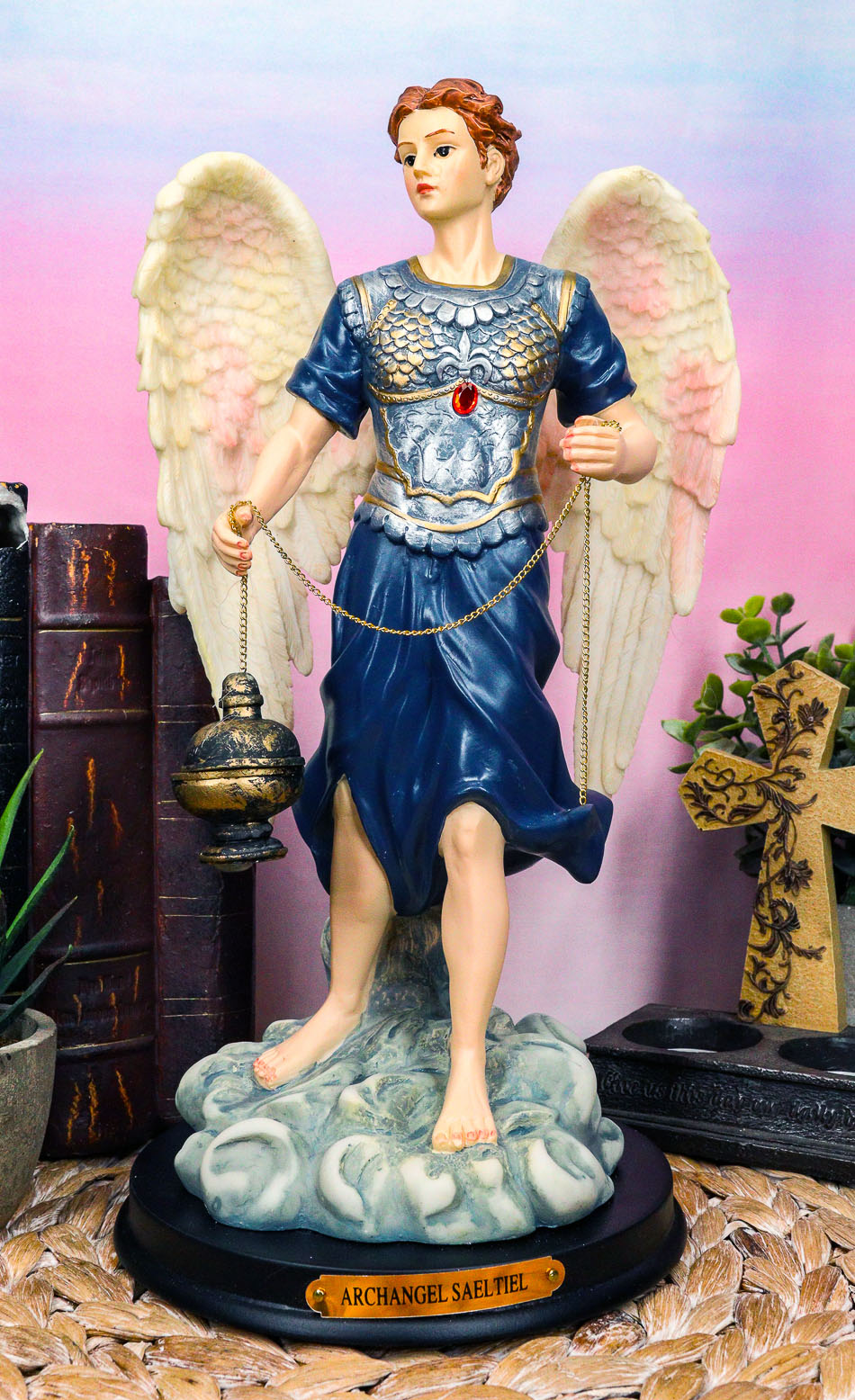 Ebros Byzantine Colorful Archangel Sealtiel Statue with Brass Name Plate 12"H - image 1 of 6