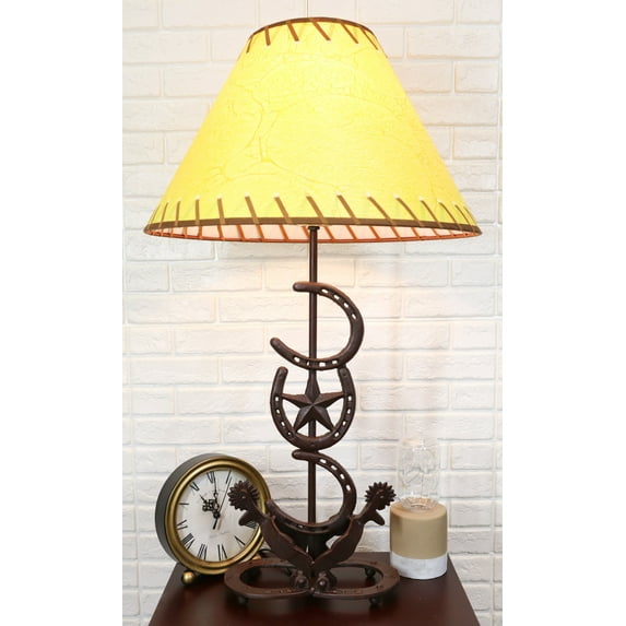 Ebros Cast Iron Western Horseshoes Base Desktop Table Lamps w/ Pine Shade 28"H