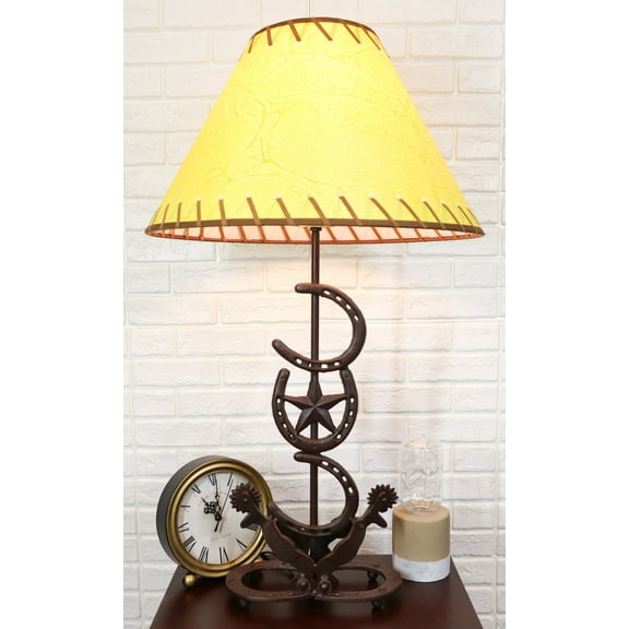 Ebros Cast Iron Western Horseshoes Base Desktop Table Lamps w/ Pine Shade 28"H