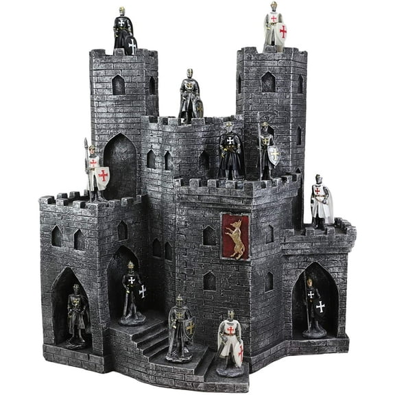 Ebros Castle Fortress Display Stand Sculpture with 12 Miniature Knight Figurine