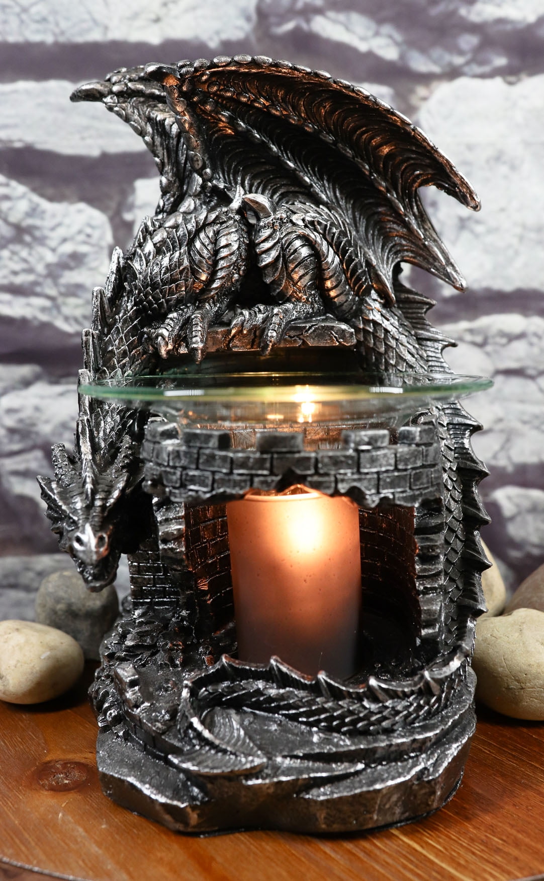 Antique Black Pewter Dragon Castle Oil and Wax Warmer