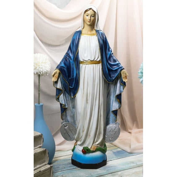 Ebros Catholic Church Our Lady of Grace With Miraculous Medal Figurine 16" Tall