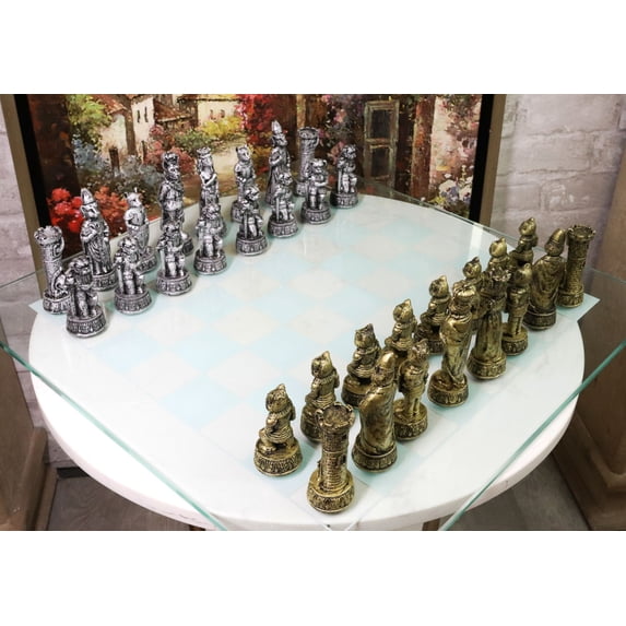 Ebros Cats Versus Dogs Chess Set Resin Character Pieces With Glass Board Set