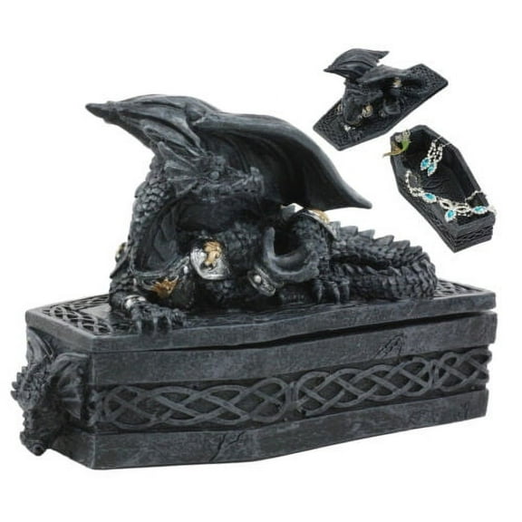 Ebros Celtic Knotwork Mythical Alchemy Dragon On Coffin Decorative Trinket Jewelry Box