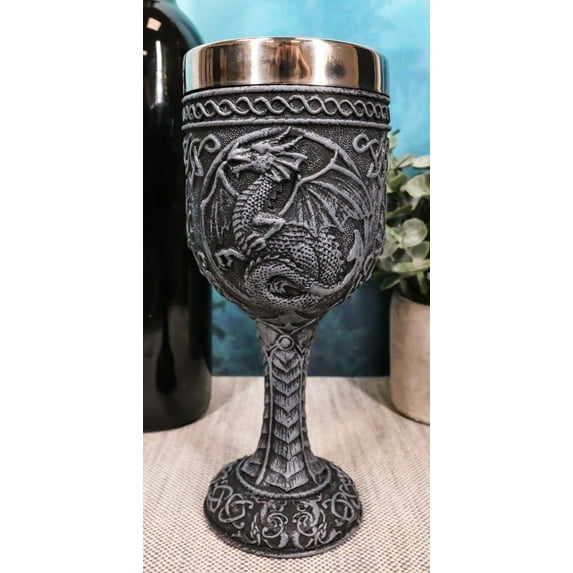 Ebros Celtic Knotwork Rune Celestial Moon Dragon Wine Goblet Chalice Cup 6oz