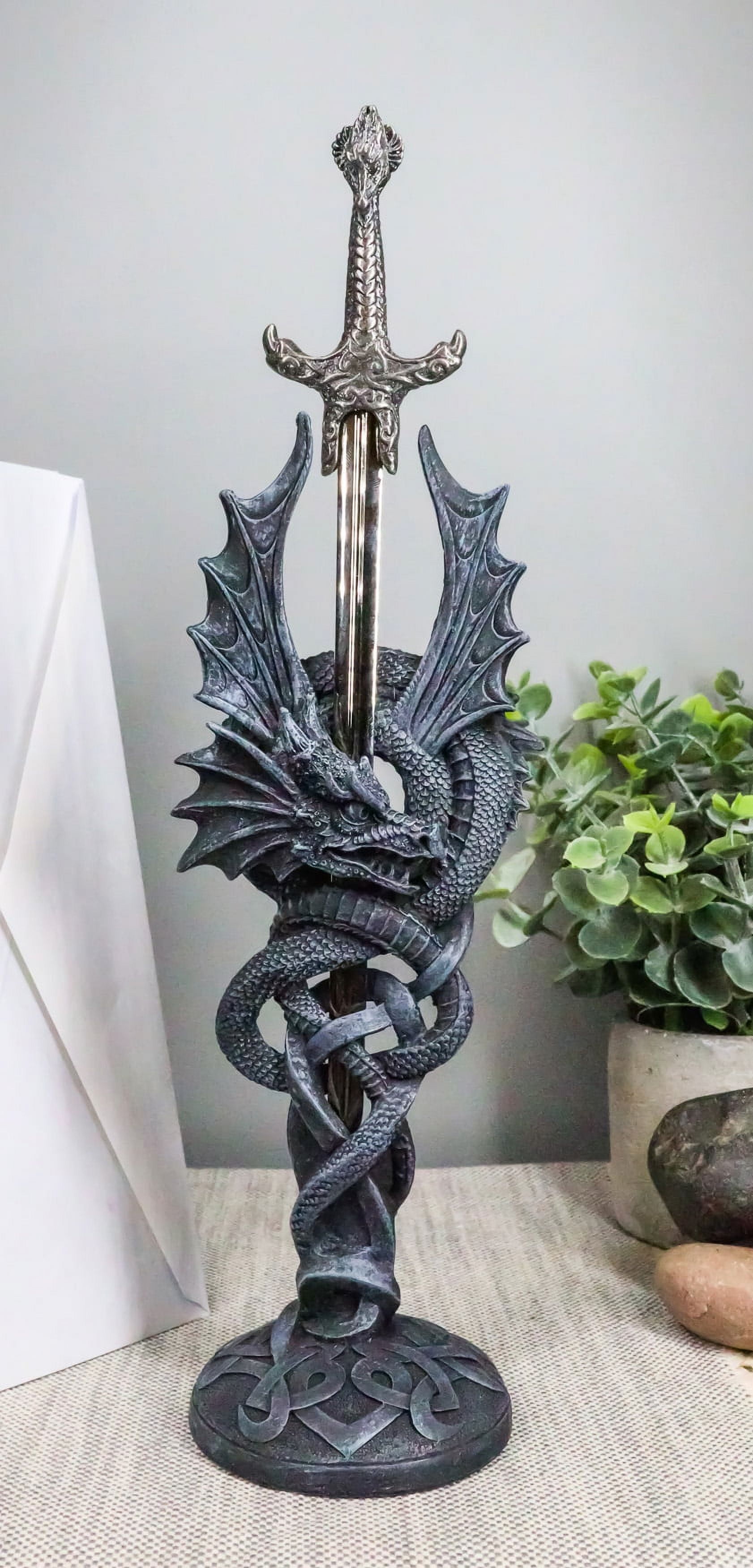 Ebros Celtic Slitherin Dragon Holding Excalibur Sword Letter Opener Figurine - Walmart.com