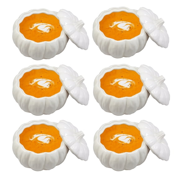 Ebros Ceramic Stoneware White Harvest Pumpkin Bowl With Lid 6"Diameter X6 Pieces