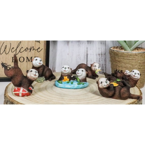 Ebros Colorful Nautical Pacific Sea Otters Family Miniature Figurines Set of 6
