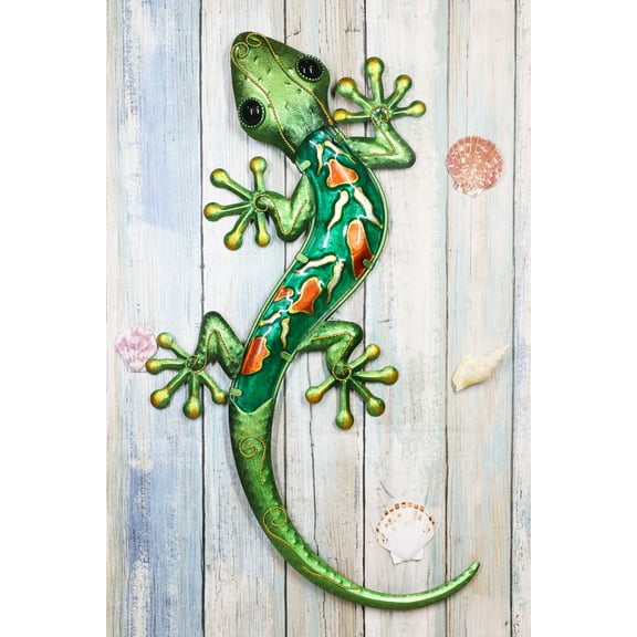 Ebros Crawling Green Vibrant Colors Metal Lizard Gecko 3D Wall Decor 18.5"L