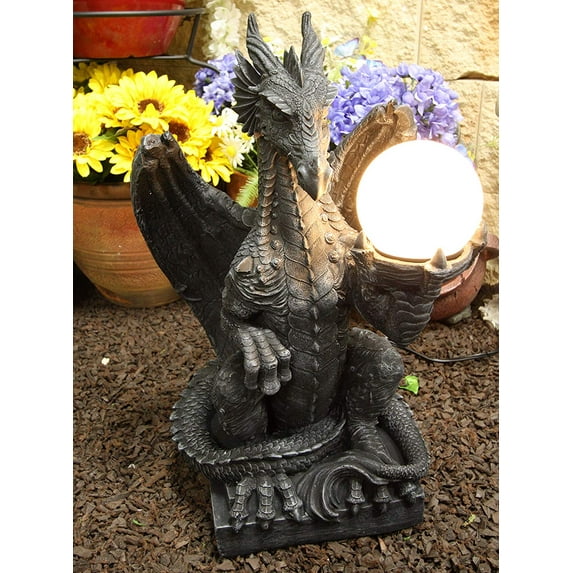 Ebros Crouching Dragon On Pedestal Side Table Floor Ball Globe Lamp Statue 20" H