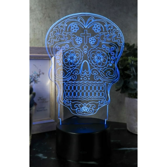Ebros DOD Floral Sugar Skull Acrylic Art Panel Colorful LED Night Light