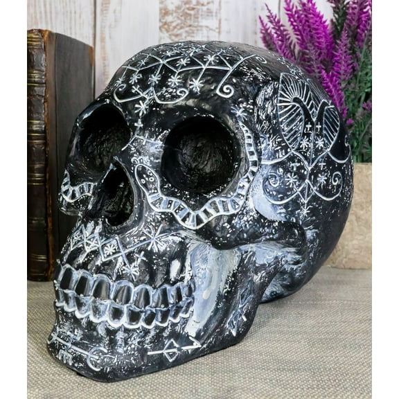 Ebros Dark Haitian Ancient Voodoo Love Spells Talisman Tattoo Skull Statue 8.5"L