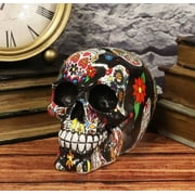 Ebros Day Of The Dead Black Sugar Skull With Floral Tattoo Cranium Skull Statue