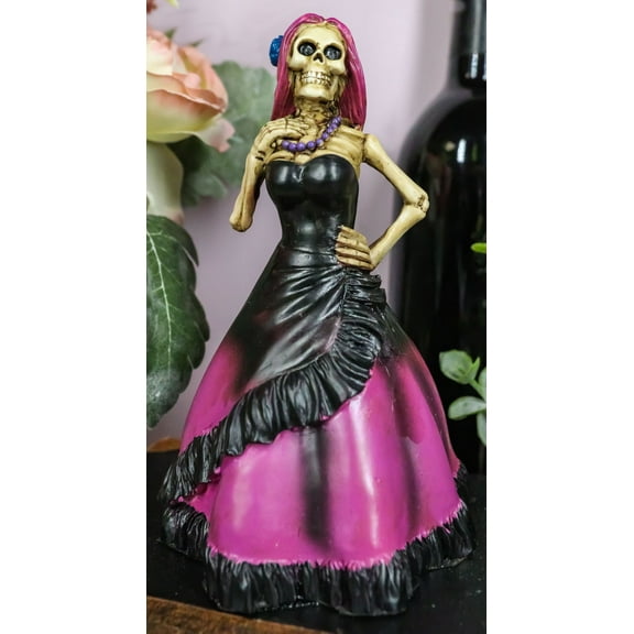 Ebros Day of The Dead Magenta Skeleton Lady Bride Statue 6"H Decor DOD Figurine