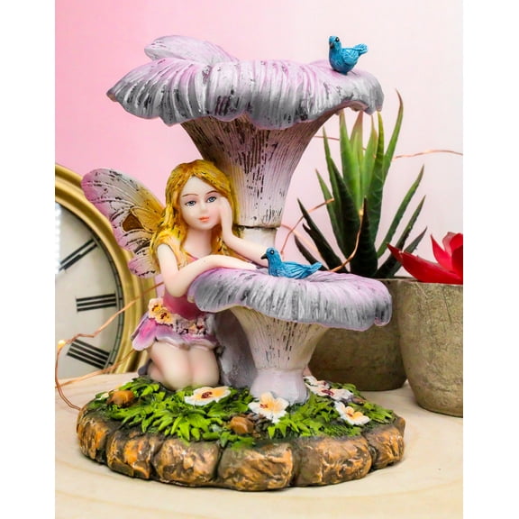 Ebros Daydreaming Girl Fairy Under Giant Trumpet Flowers With Blue Birds Statue