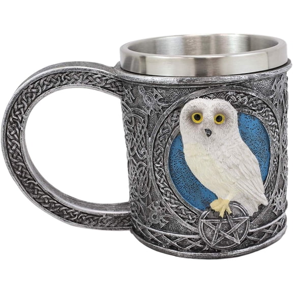 Ebros Dazed Snow White Owl With Celtic Tribal Tattoo Drinking Mug Cup 6"W